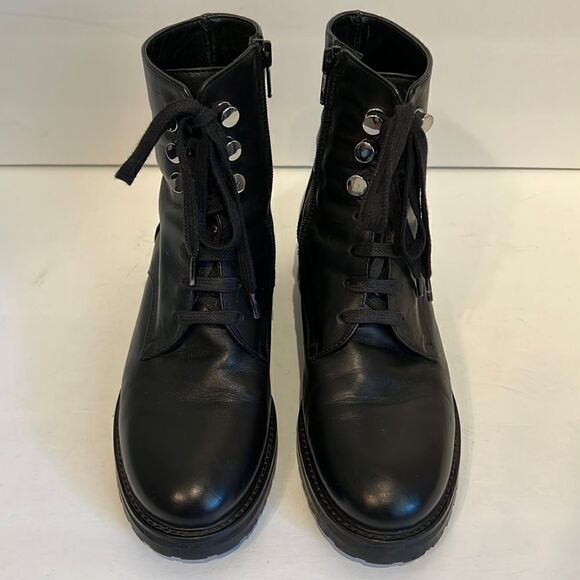 Napoleoni Black Leather Combat Moto Boots Size 37 - Picture 2 of 15